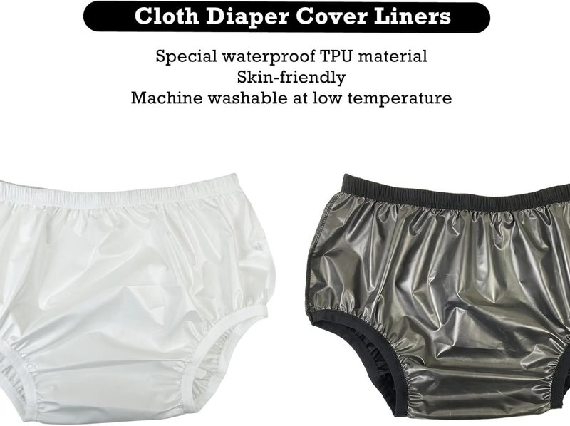 LFDAVP Leakproof Cloth Diaper Covers for Adult, Incontinence Protective Briefs Underwear, Reusable Plastic Pants Special Needs 2Pcs (WhiteBlack, 2XL) - Image 3